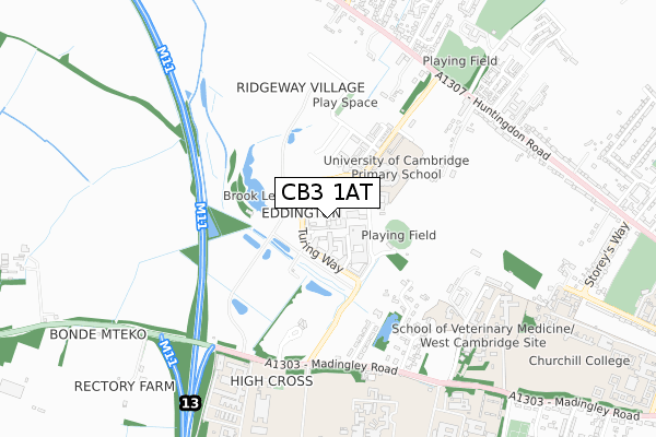 CB3 1AT map - small scale - OS Open Zoomstack (Ordnance Survey)
