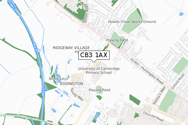 CB3 1AX map - small scale - OS Open Zoomstack (Ordnance Survey)