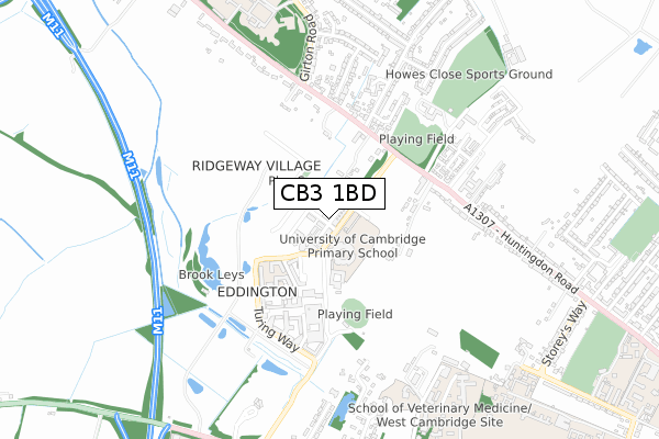 CB3 1BD map - small scale - OS Open Zoomstack (Ordnance Survey)