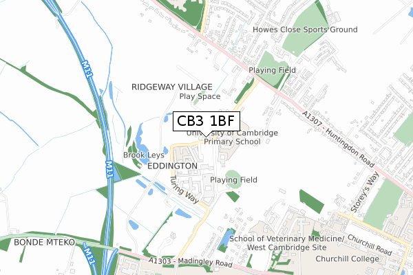 CB3 1BF map - small scale - OS Open Zoomstack (Ordnance Survey)