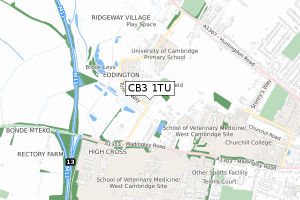 CB3 1TU map - small scale - OS Open Zoomstack (Ordnance Survey)