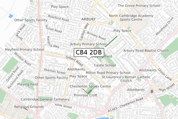 CB4 2DB map - small scale - OS Open Zoomstack (Ordnance Survey)