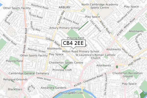CB4 2EE map - small scale - OS Open Zoomstack (Ordnance Survey)