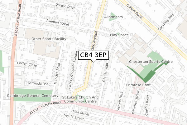 CB4 3EP map - large scale - OS Open Zoomstack (Ordnance Survey)