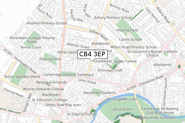 CB4 3EP map - small scale - OS Open Zoomstack (Ordnance Survey)
