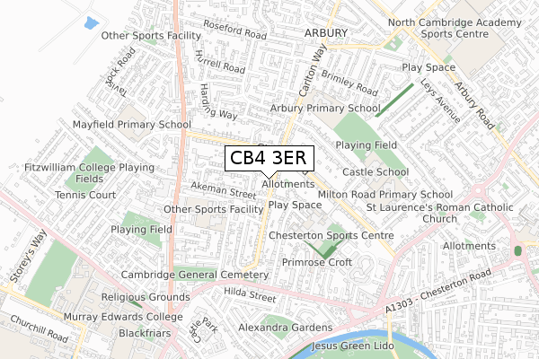 CB4 3ER map - small scale - OS Open Zoomstack (Ordnance Survey)