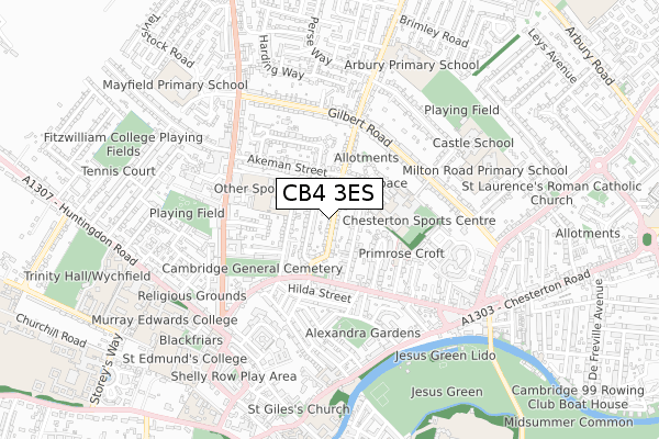 CB4 3ES map - small scale - OS Open Zoomstack (Ordnance Survey)