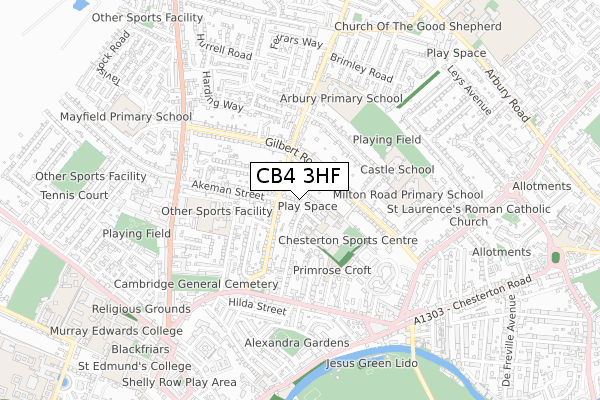 CB4 3HF map - small scale - OS Open Zoomstack (Ordnance Survey)