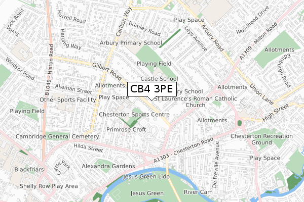 CB4 3PE map - small scale - OS Open Zoomstack (Ordnance Survey)