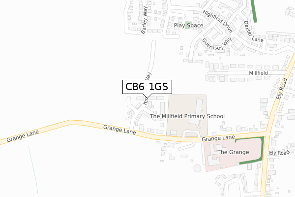 CB6 1GS map - large scale - OS Open Zoomstack (Ordnance Survey)