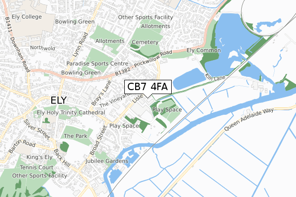 CB7 4FA map - small scale - OS Open Zoomstack (Ordnance Survey)