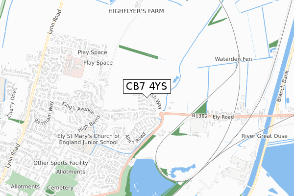 CB7 4YS map - small scale - OS Open Zoomstack (Ordnance Survey)