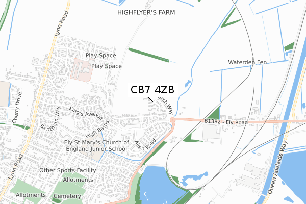 CB7 4ZB map - small scale - OS Open Zoomstack (Ordnance Survey)