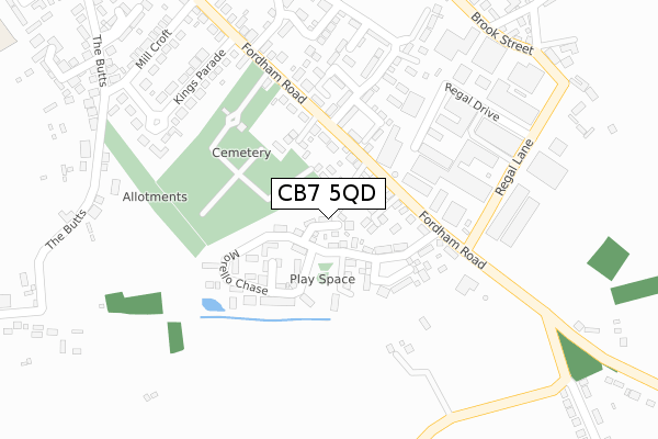 CB7 5QD map - large scale - OS Open Zoomstack (Ordnance Survey)