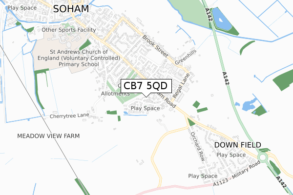 CB7 5QD map - small scale - OS Open Zoomstack (Ordnance Survey)