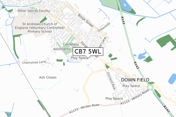 CB7 5WL map - small scale - OS Open Zoomstack (Ordnance Survey)