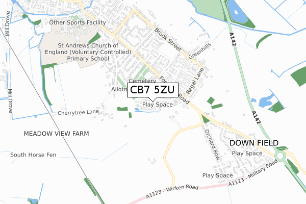 CB7 5ZU map - small scale - OS Open Zoomstack (Ordnance Survey)