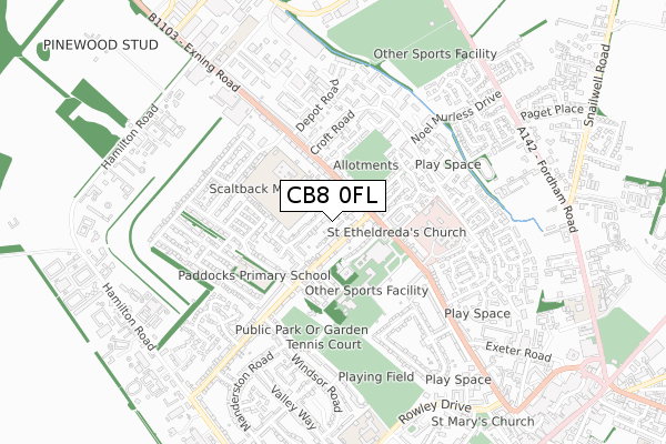 CB8 0FL map - small scale - OS Open Zoomstack (Ordnance Survey) CB8 0FL map - small scale - OS Open Zoomstack (Ordnance Survey)