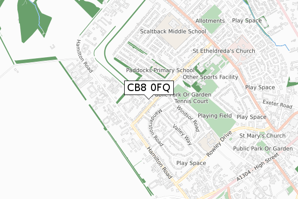 CB8 0FQ map - small scale - OS Open Zoomstack (Ordnance Survey)