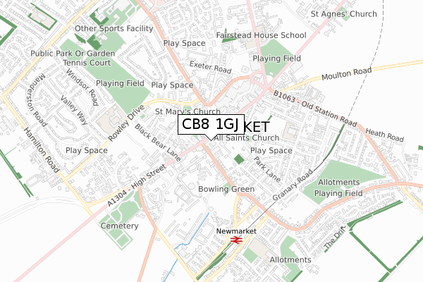 CB8 1GJ map - small scale - OS Open Zoomstack (Ordnance Survey)