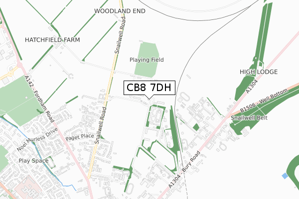 CB8 7DH map - small scale - OS Open Zoomstack (Ordnance Survey)