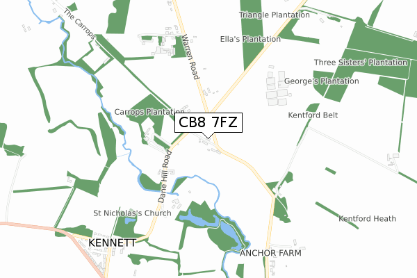 CB8 7FZ map - small scale - OS Open Zoomstack (Ordnance Survey)