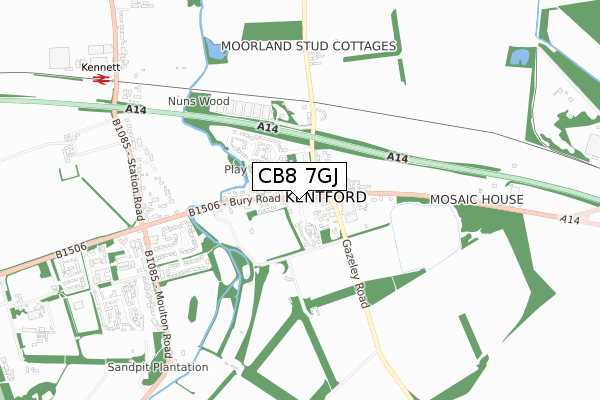 CB8 7GJ map - small scale - OS Open Zoomstack (Ordnance Survey)