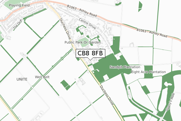 CB8 8FB map - small scale - OS Open Zoomstack (Ordnance Survey)