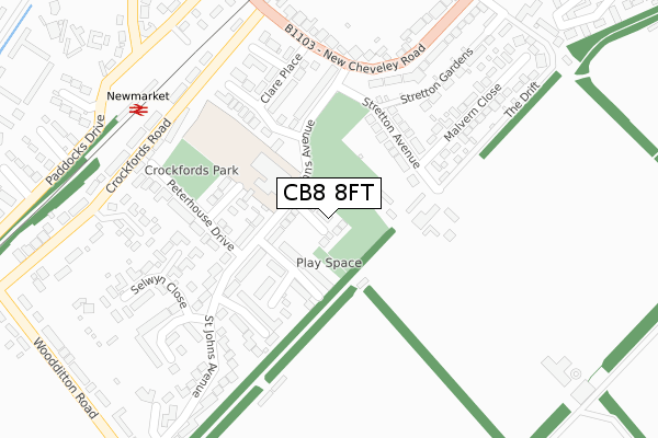 CB8 8FT map - large scale - OS Open Zoomstack (Ordnance Survey)