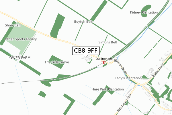 CB8 9FF map - small scale - OS Open Zoomstack (Ordnance Survey)