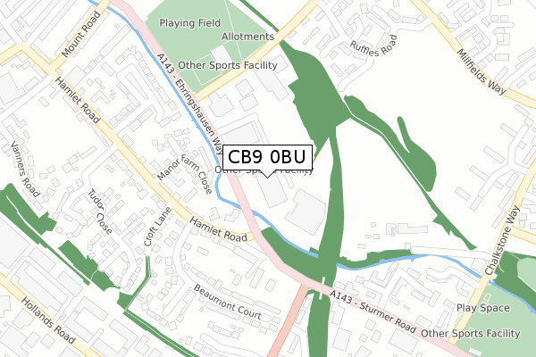 CB9 0BU map - large scale - OS Open Zoomstack (Ordnance Survey)