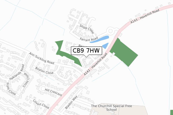 CB9 7HW map - large scale - OS Open Zoomstack (Ordnance Survey)