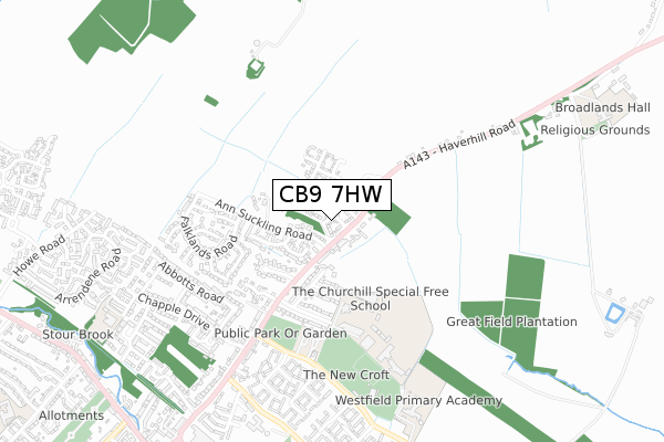 CB9 7HW map - small scale - OS Open Zoomstack (Ordnance Survey)
