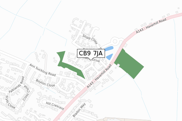 CB9 7JA map - large scale - OS Open Zoomstack (Ordnance Survey) CB9 7JA map - large scale - OS Open Zoomstack (Ordnance Survey)