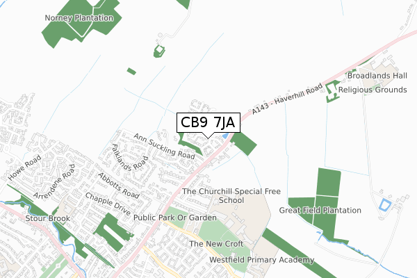 CB9 7JA map - small scale - OS Open Zoomstack (Ordnance Survey) CB9 7JA map - small scale - OS Open Zoomstack (Ordnance Survey)