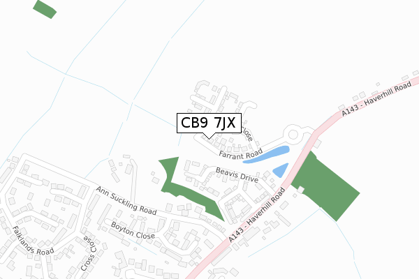 CB9 7JX map - large scale - OS Open Zoomstack (Ordnance Survey)