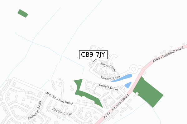 CB9 7JY map - large scale - OS Open Zoomstack (Ordnance Survey)