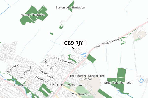 CB9 7JY map - small scale - OS Open Zoomstack (Ordnance Survey)