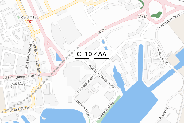 CF10 4AA map - large scale - OS Open Zoomstack (Ordnance Survey)