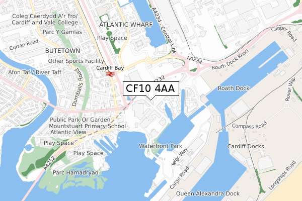 CF10 4AA map - small scale - OS Open Zoomstack (Ordnance Survey)