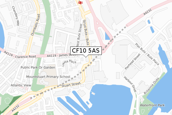 CF10 5AS map - large scale - OS Open Zoomstack (Ordnance Survey)