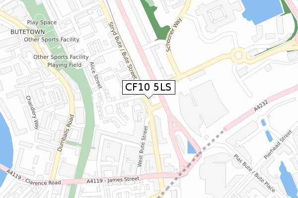 CF10 5LS map - large scale - OS Open Zoomstack (Ordnance Survey)