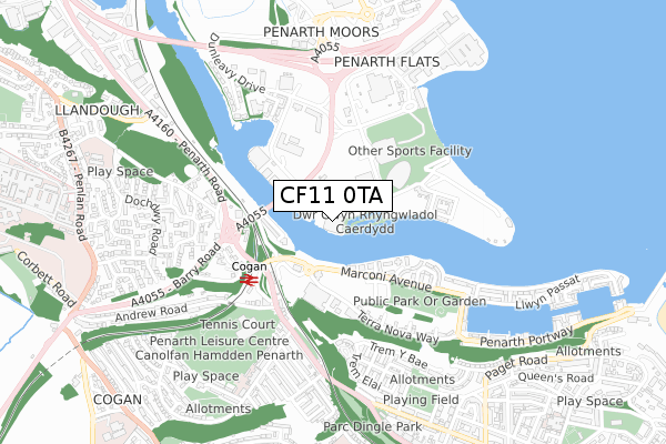 CF11 0TA map - small scale - OS Open Zoomstack (Ordnance Survey)