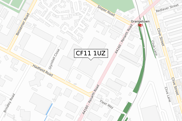 CF11 1UZ map - large scale - OS Open Zoomstack (Ordnance Survey)