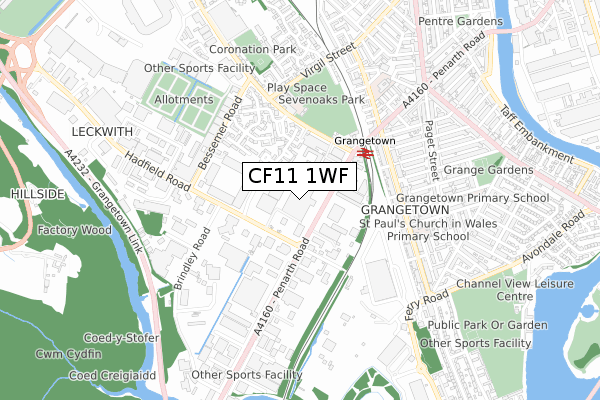 CF11 1WF map - small scale - OS Open Zoomstack (Ordnance Survey)