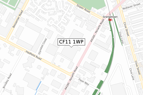 CF11 1WP map - large scale - OS Open Zoomstack (Ordnance Survey)