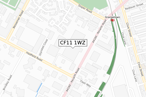 CF11 1WZ map - large scale - OS Open Zoomstack (Ordnance Survey)