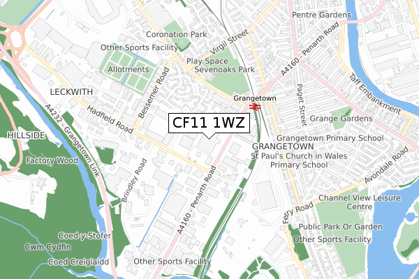 CF11 1WZ map - small scale - OS Open Zoomstack (Ordnance Survey)