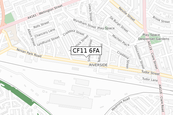 CF11 6FA map - large scale - OS Open Zoomstack (Ordnance Survey)