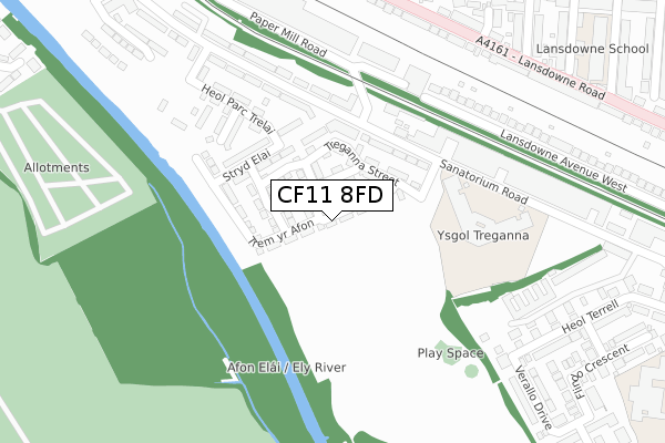 CF11 8FD map - large scale - OS Open Zoomstack (Ordnance Survey)